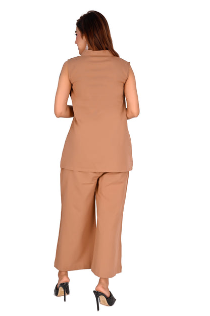 Brown Sleeveless Button Front Co-Ord Set