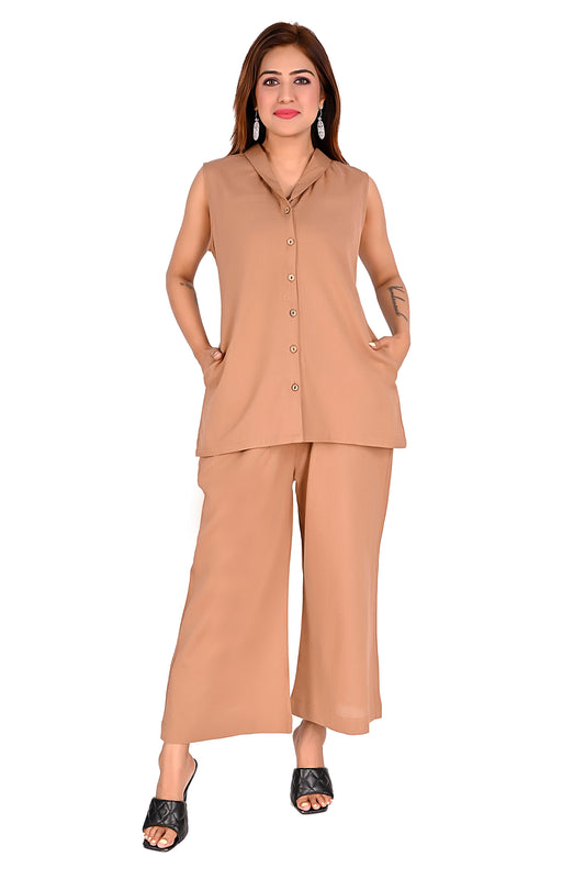 Brown Sleeveless Button Front Co-Ord Set
