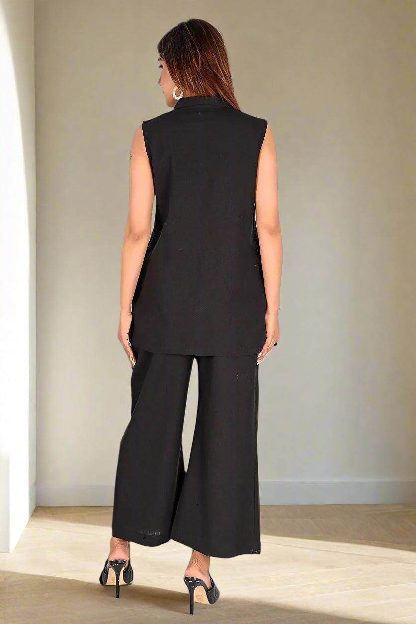 Sleek Noir Sleeveless Cord Set