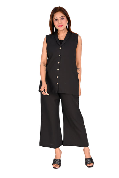 Black Sleeveless Button Front Co-Ord Set
