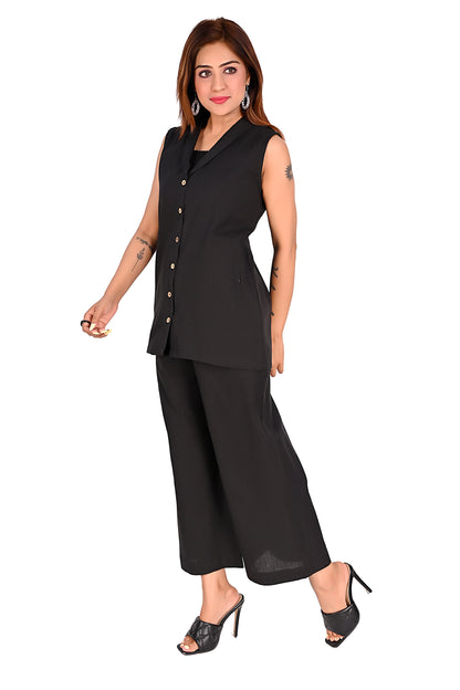 Black Sleeveless Button Front Co-Ord Set