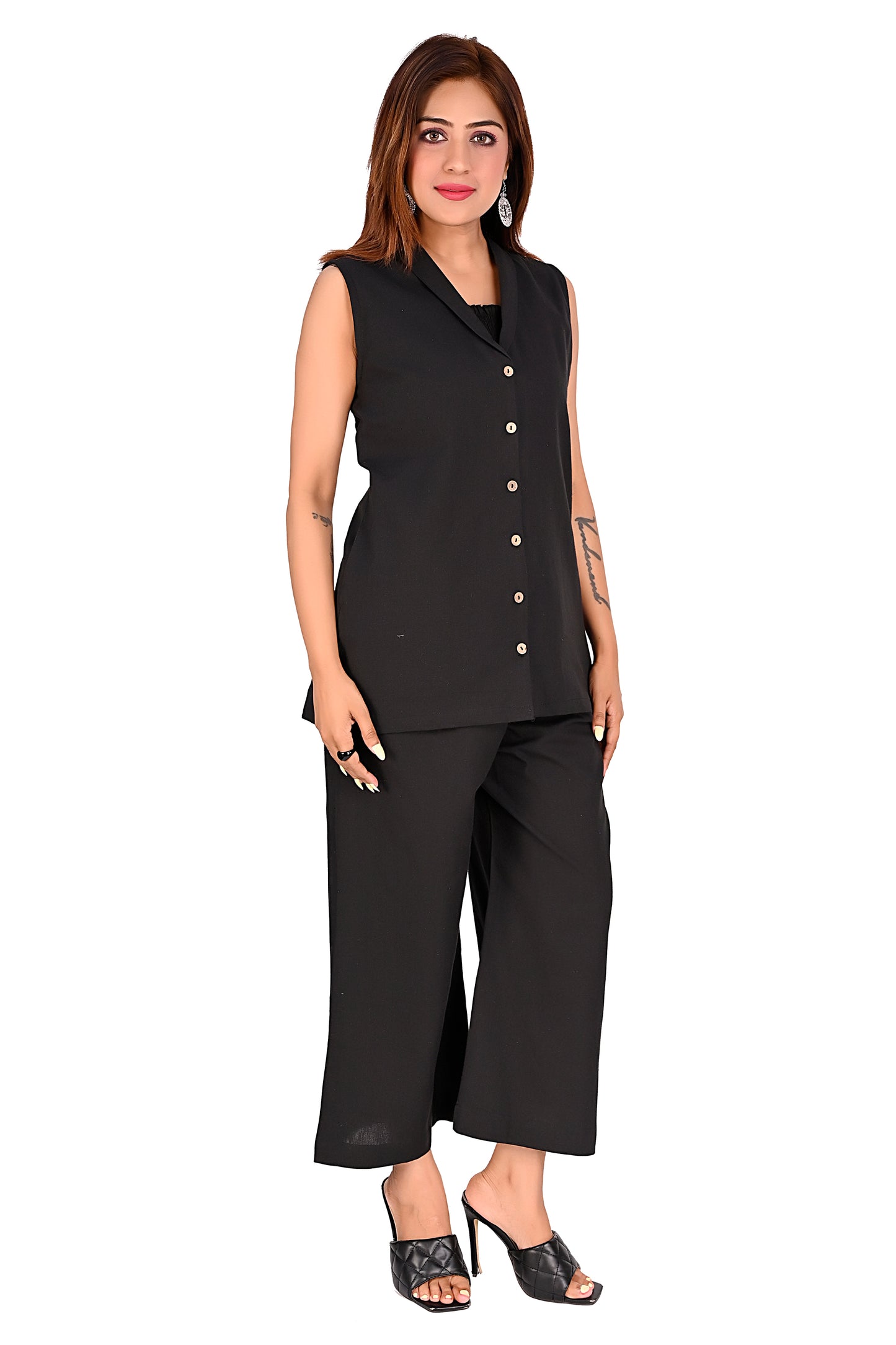 Black Sleeveless Button Front Co-Ord Set