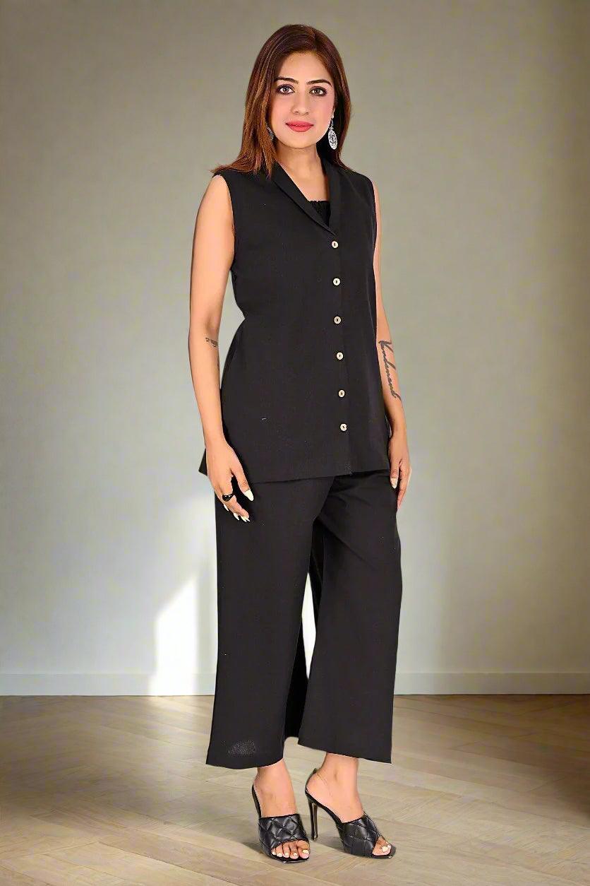 Sleek Noir Sleeveless Cord Set