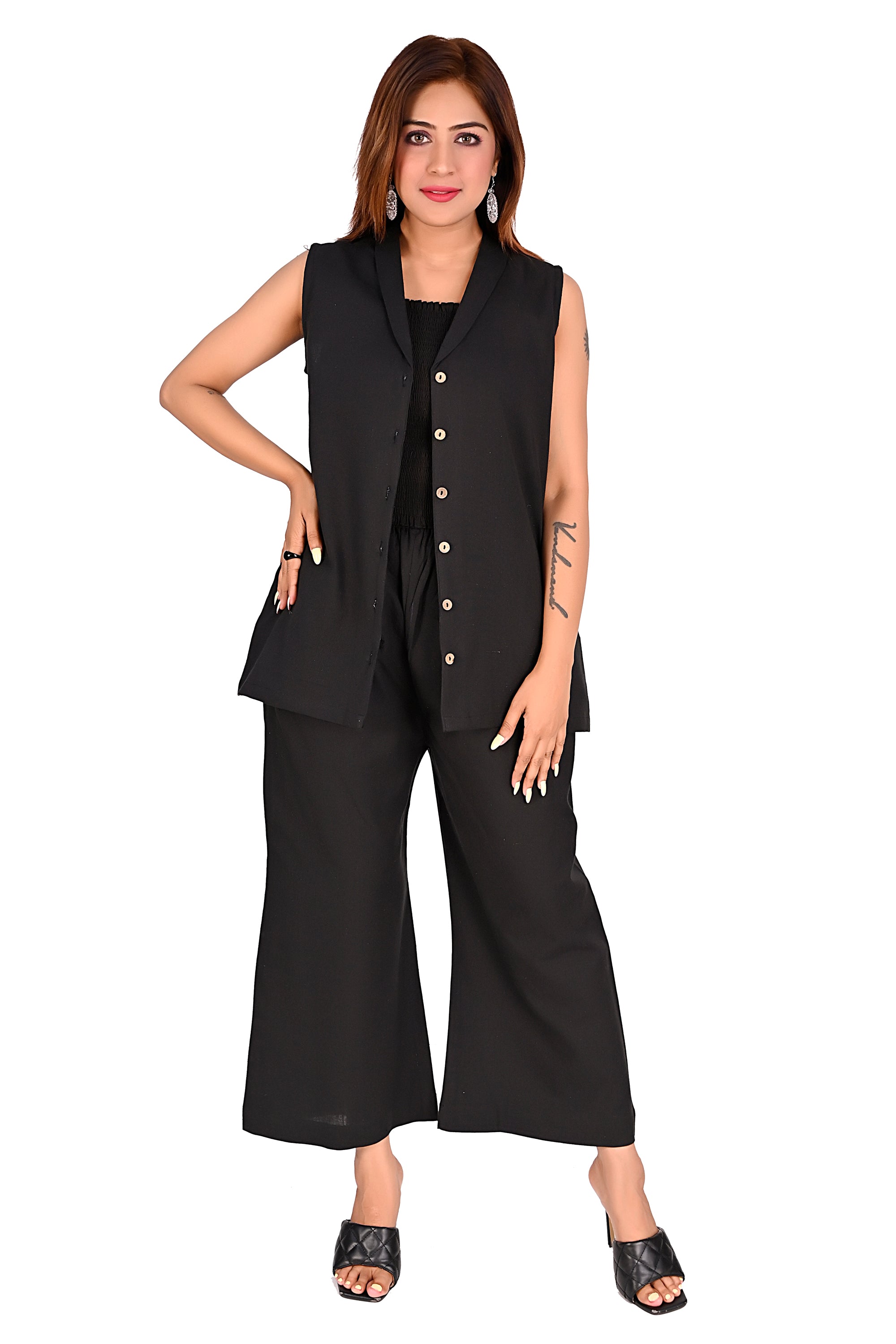 Black Sleeveless Button Front Co-Ord Set