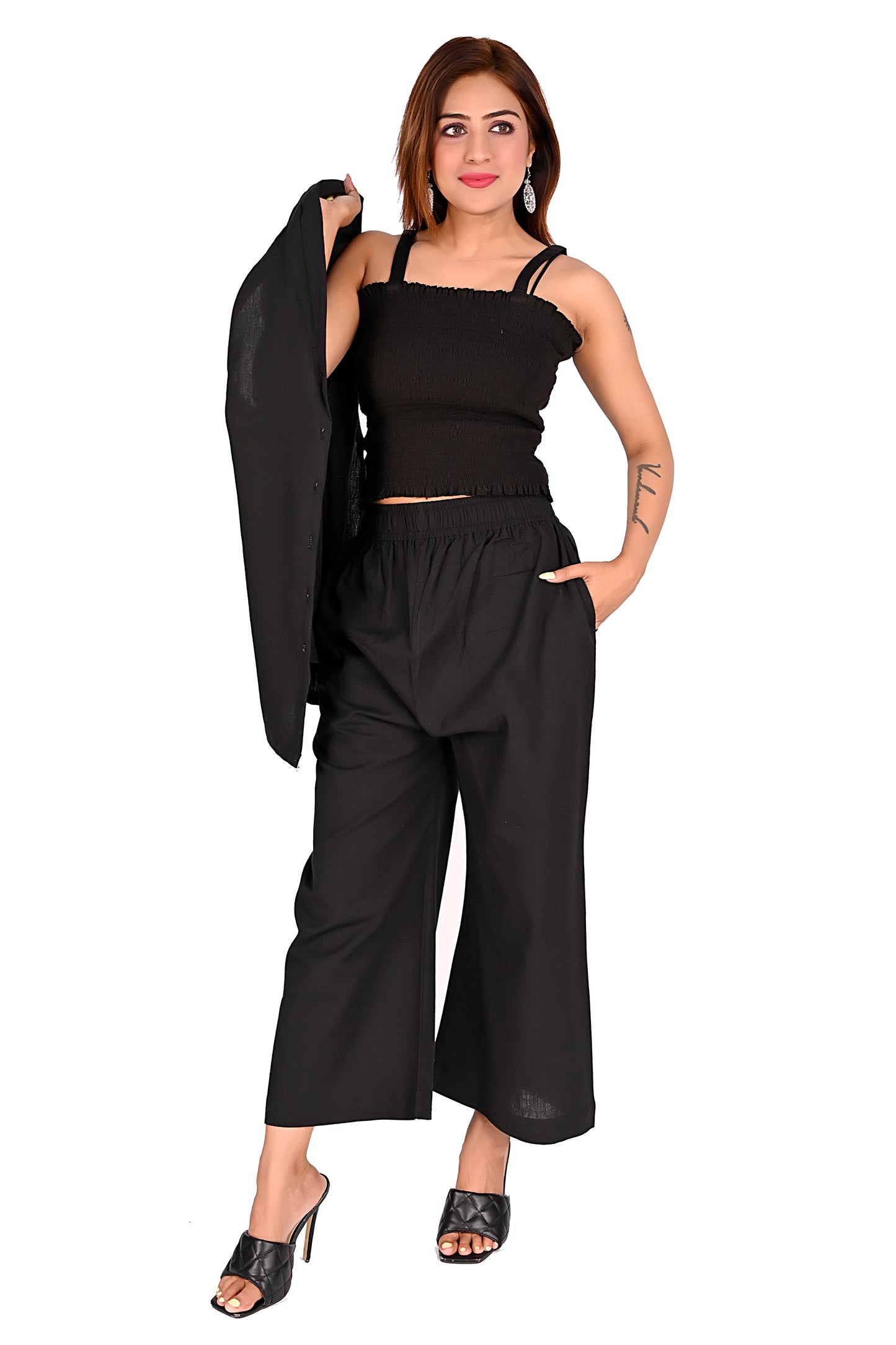 Black Sleeveless Button Front Co-Ord Set