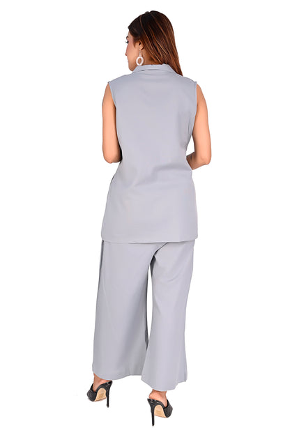 Grey Sleeveless Button Front Co-Ord Set