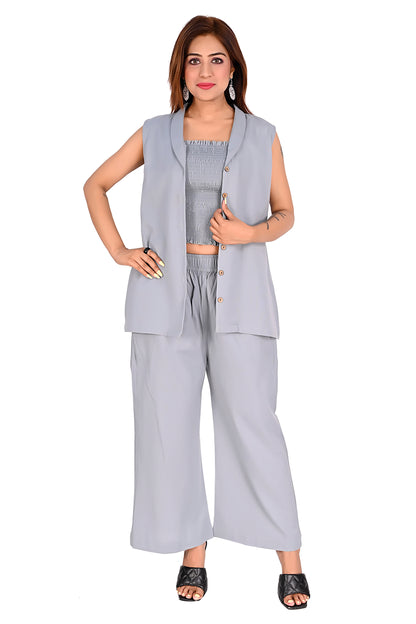 Grey Sleeveless Button Front Co-Ord Set