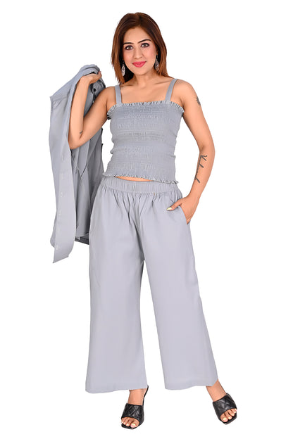 Grey Sleeveless Button Front Co-Ord Set
