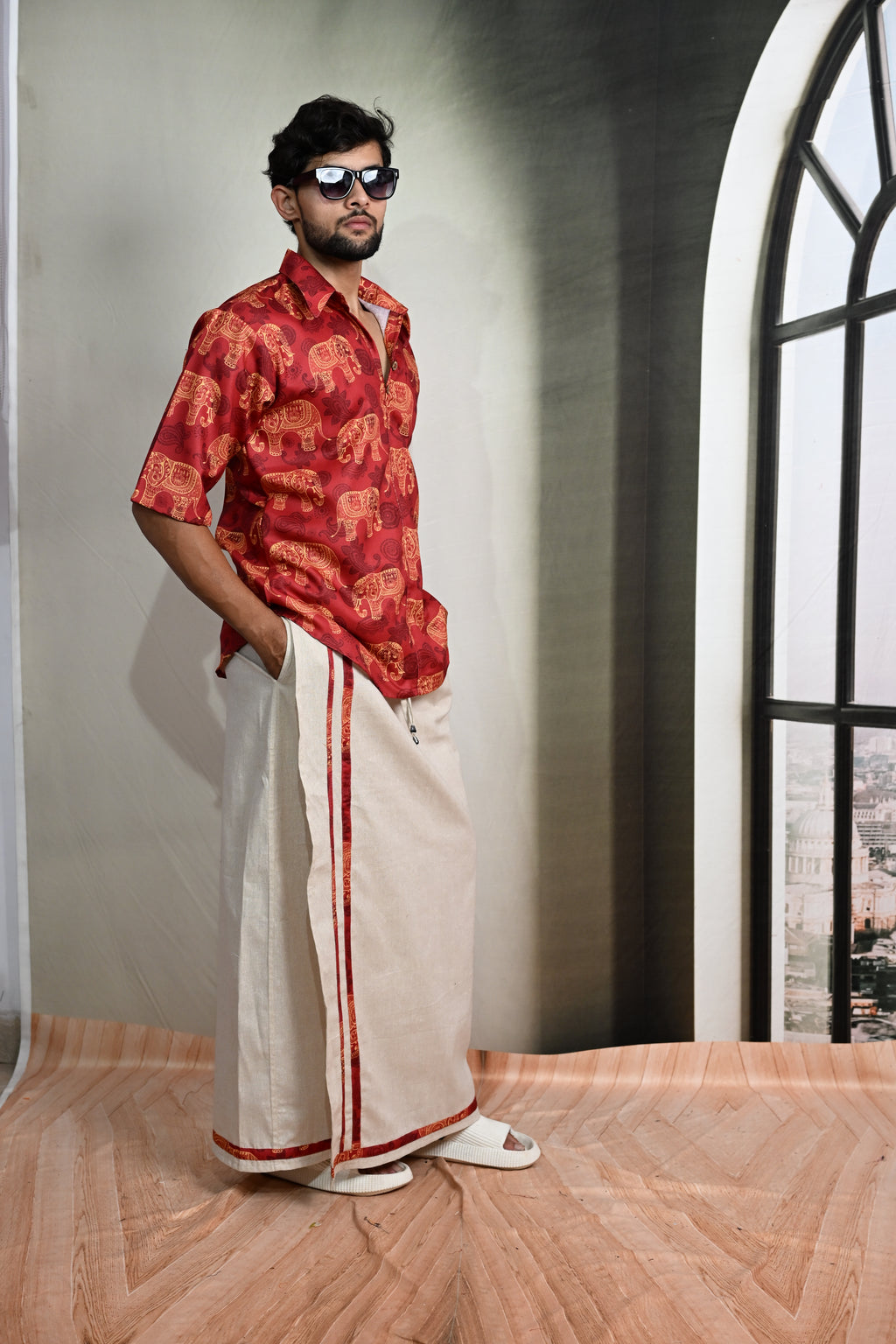 Beige Color Stripe Pajamalungi for Men