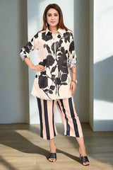 Floral Digital Print Buttoned Placket Shirt & Digital Printed Striped Bottom Set