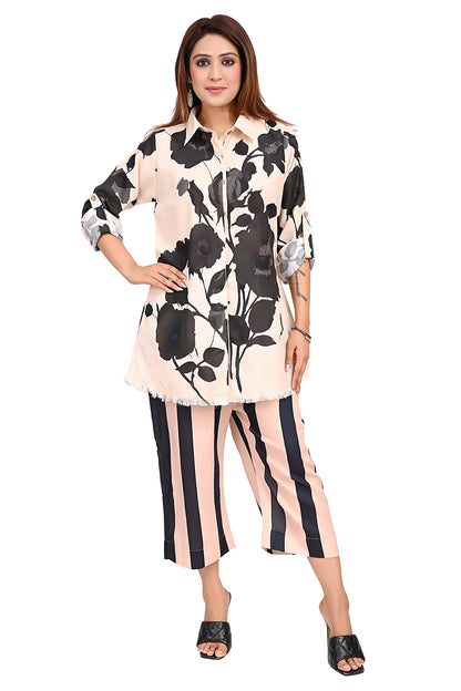 Floral Printed Kurta Co-Ord Set with Striped Pants