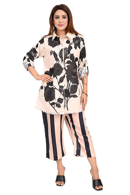 Floral Printed Kurta Co-Ord Set with Striped Pants