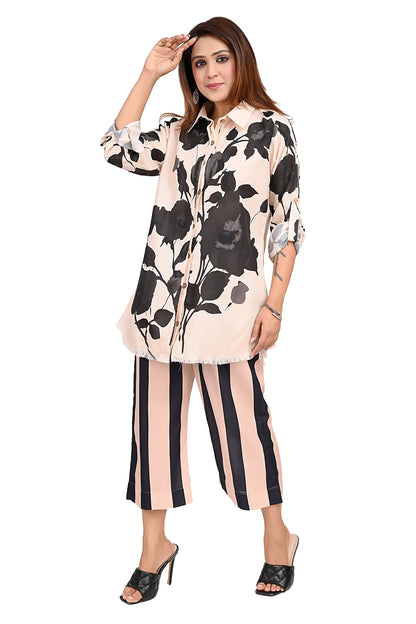 Floral Printed Kurta Co-Ord Set with Striped Pants