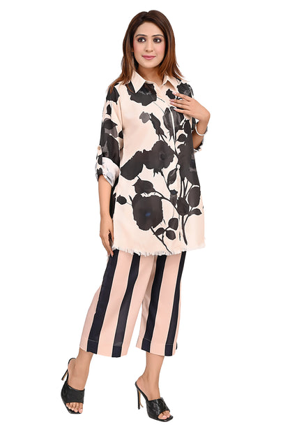 Floral Printed Kurta Co-Ord Set with Striped Pants