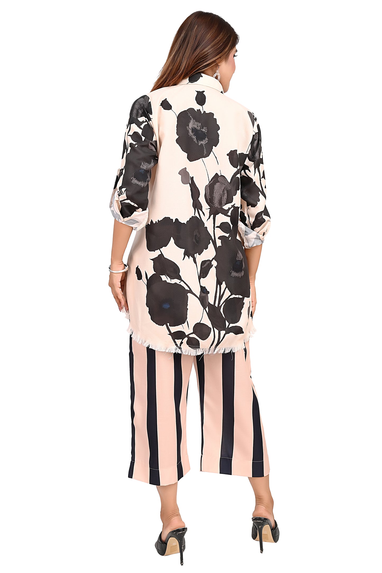 Floral Printed Kurta Co-Ord Set with Striped Pants