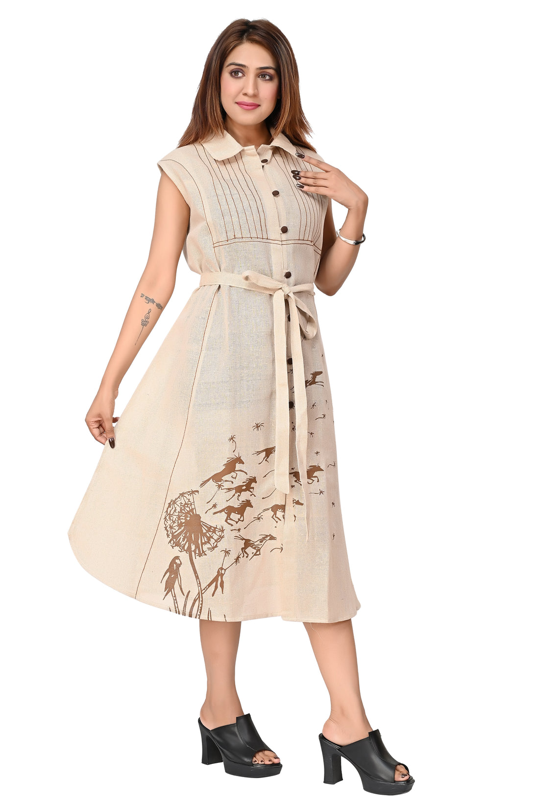 Premium Cotton Tunic Dress for Women in Fawn Colour