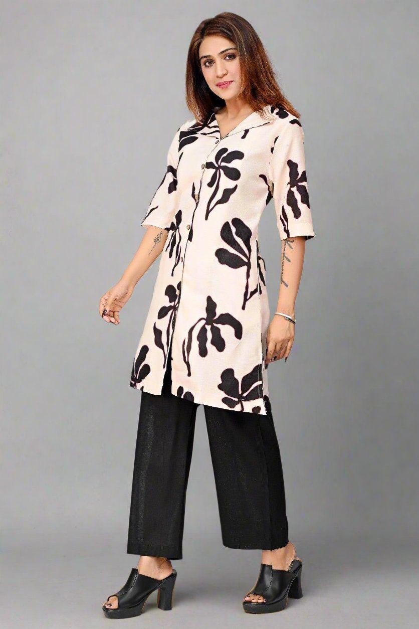 Premium Quality Digital Printed Tunic Dress for Women in Black & White Colour