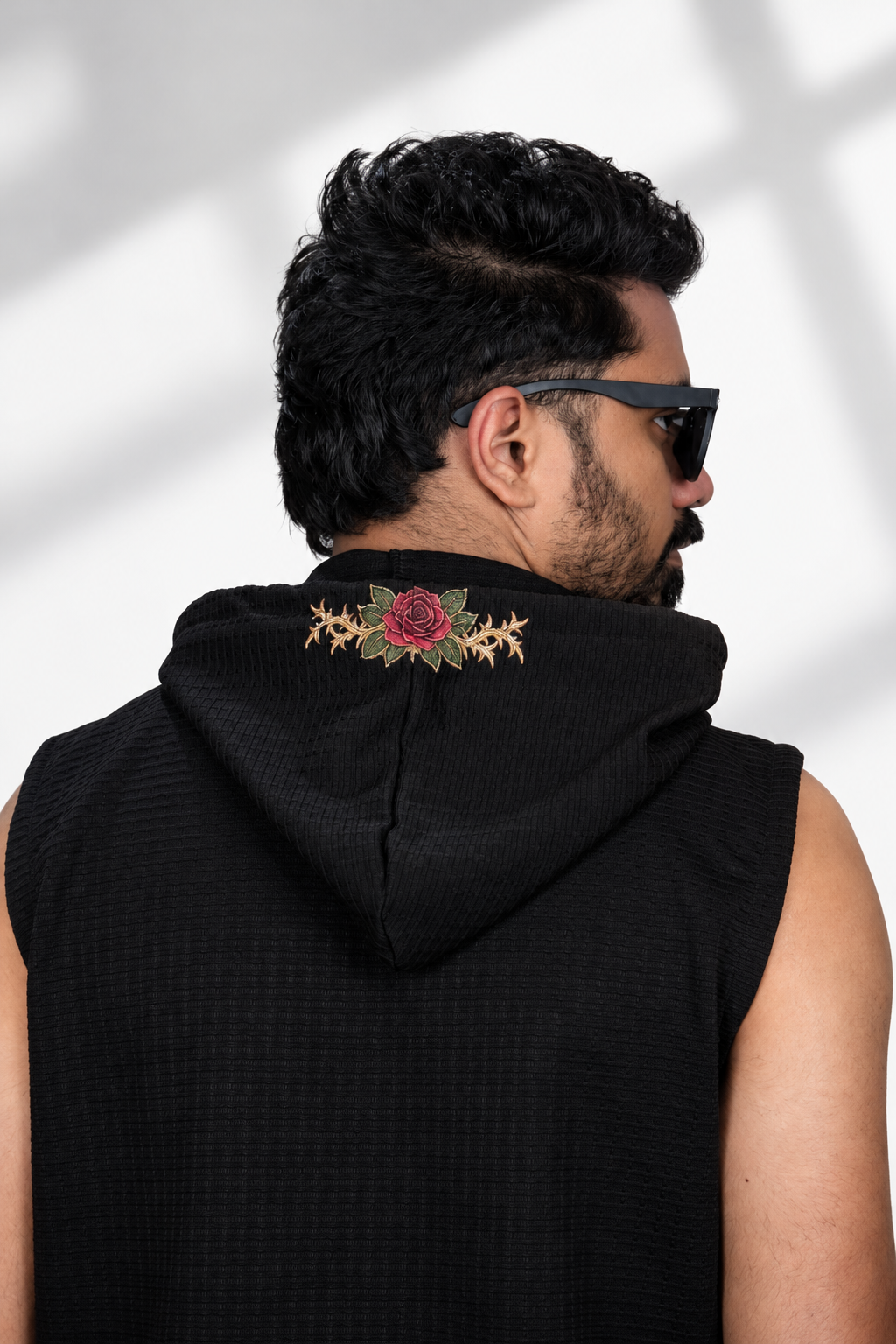 Black Floral Skull Printed Sleeveless Hoodie