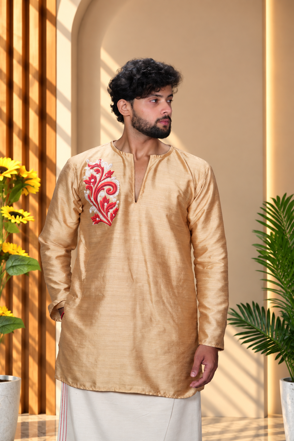 Golden Mulberry  Silk Embroidered Look DTF Sticker Print Kurta