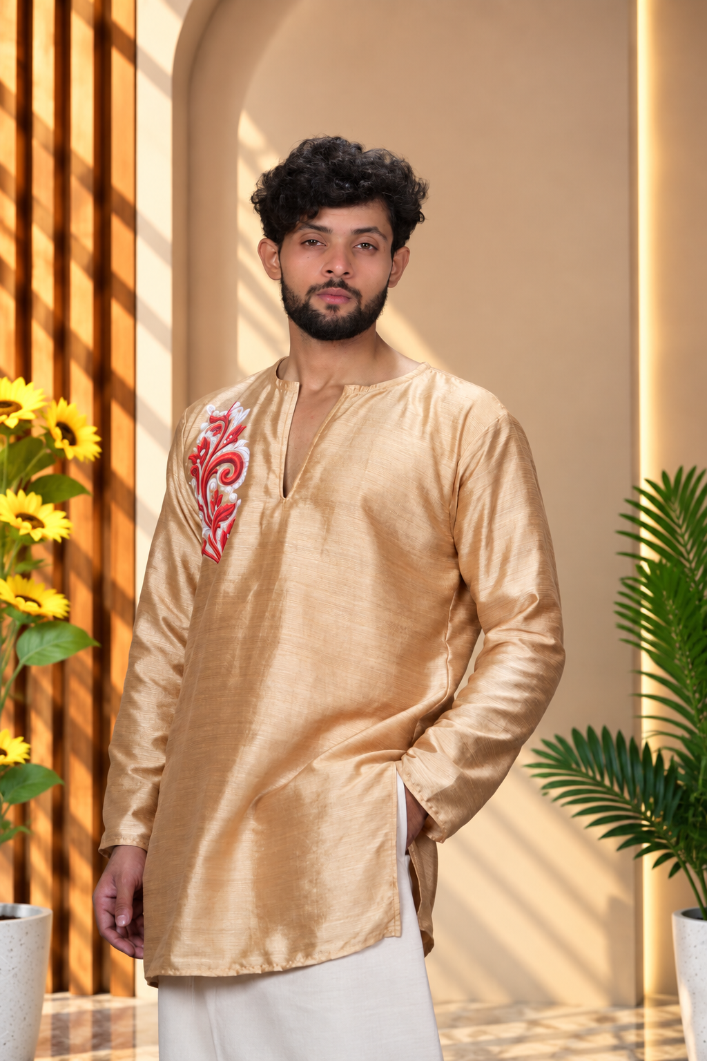 Golden Mulberry  Silk Embroidered Look DTF Sticker Print Kurta