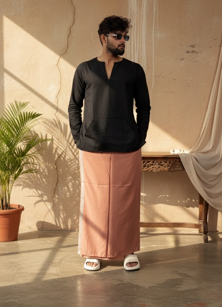 Men's Peach/Tan Color With Grey Stripe Pajamalungi