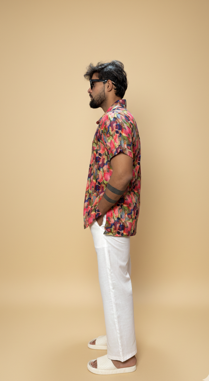 Men Collar Abstract Brushstroke Kurta