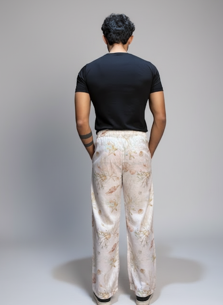 Floral Cream digital print poly linen pajama for men