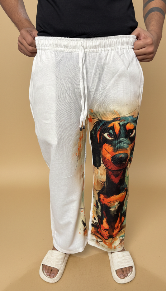 Men White Playfull Pup Pajama