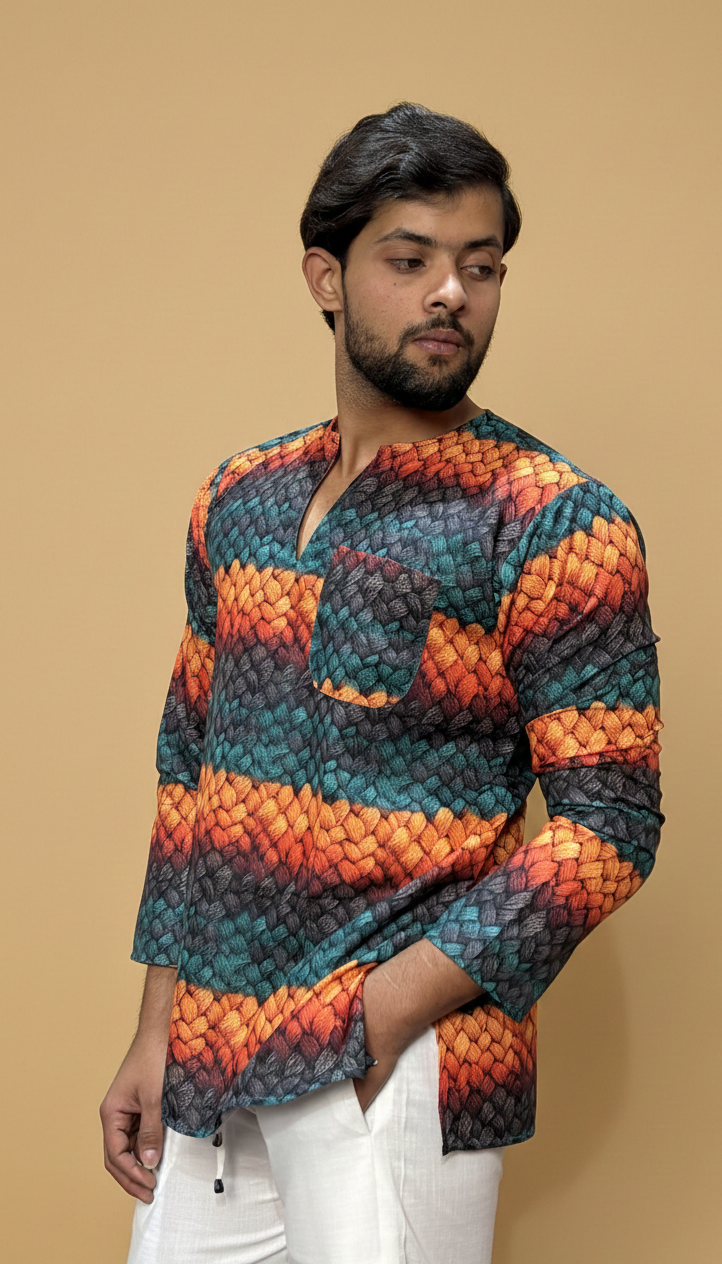 Men’s Multicolor Textured Print Kurta