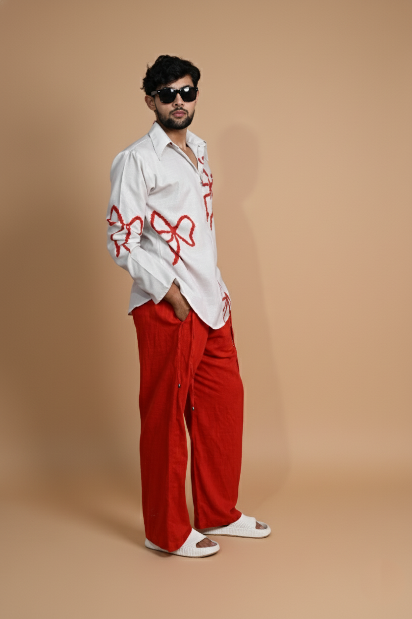 White Hertiage Boho Digital Print Kurta For Men