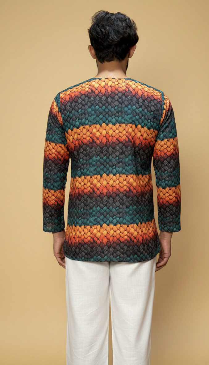 Men’s Multicolor Textured Print Kurta