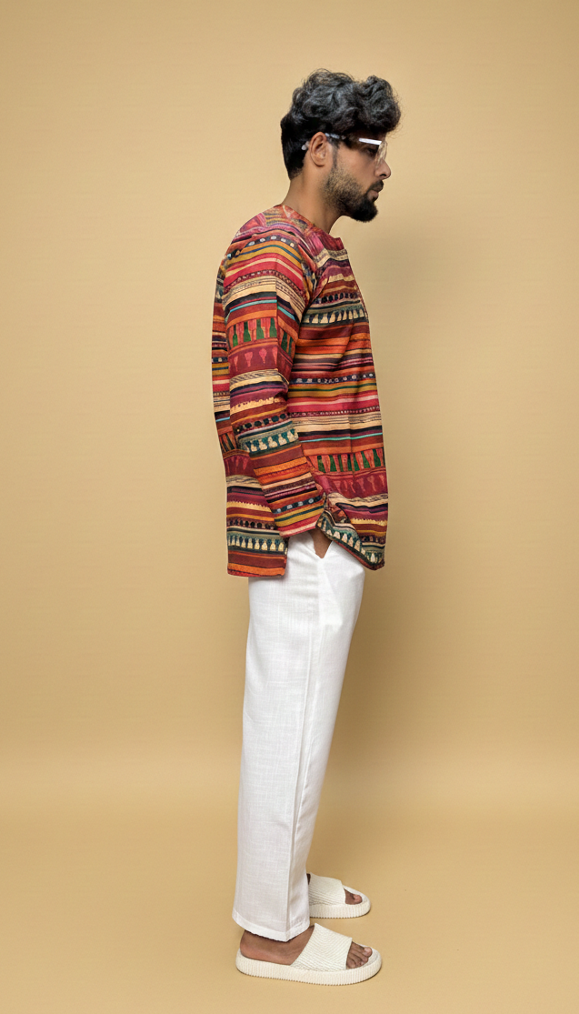 Multicolor Tribal Stripe Print Kurta