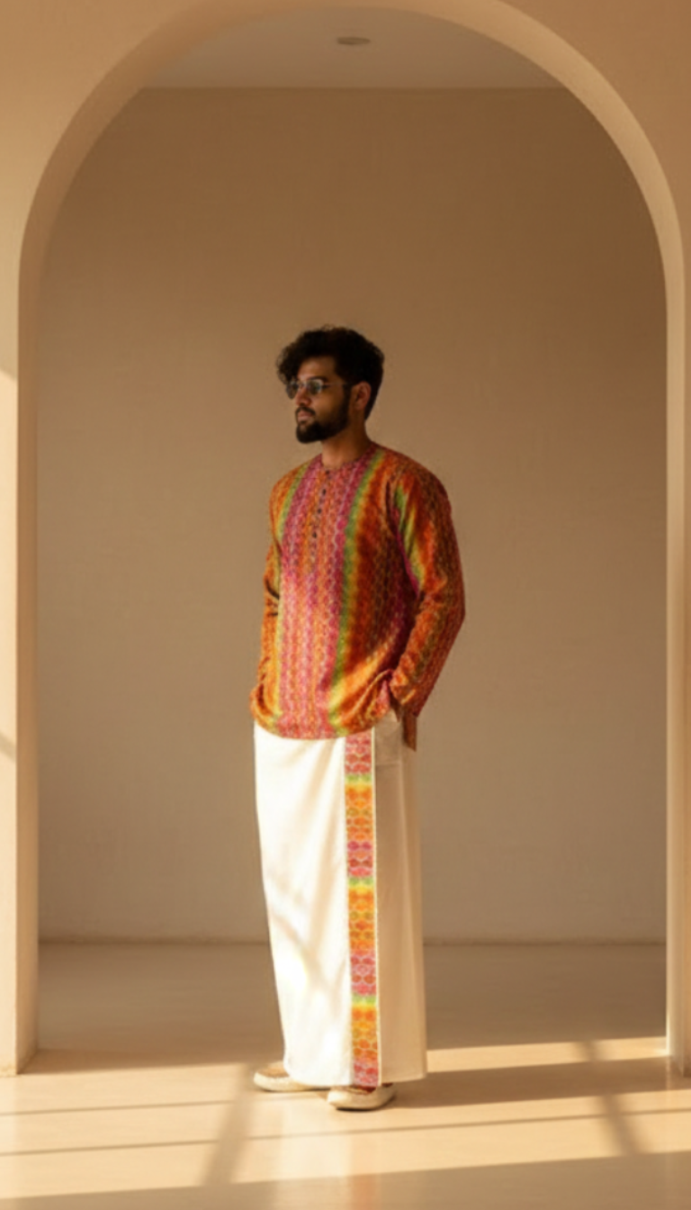 White Cotton Contrast Stripe Pajamalungi