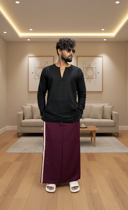 Men's Wine Color With Cream Stripe Pajamalungi