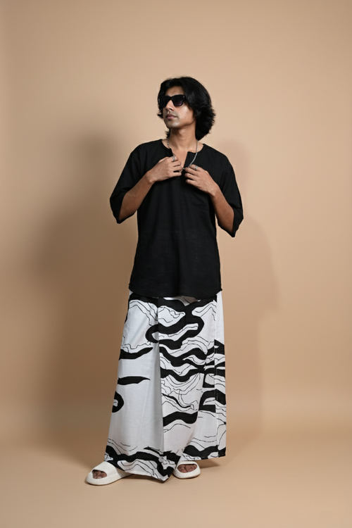 Black And White Wave Digital Print Pajamalungi