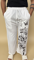 Men White Floral Butterfly Print Pajama