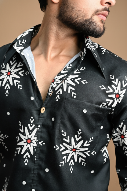 Snowflake Charm Digital Print Kurta Shirt For Men's