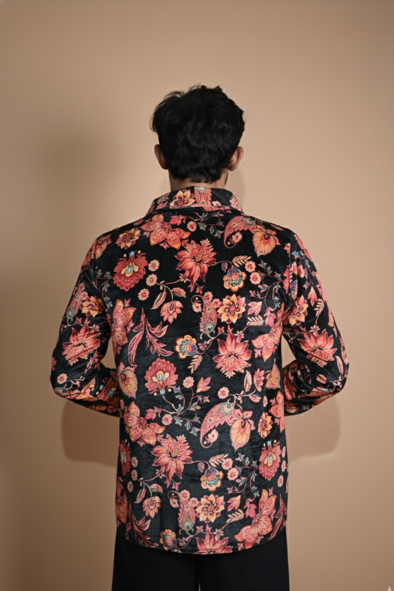 Digital Print Multicolor Velvet Kurta For Men