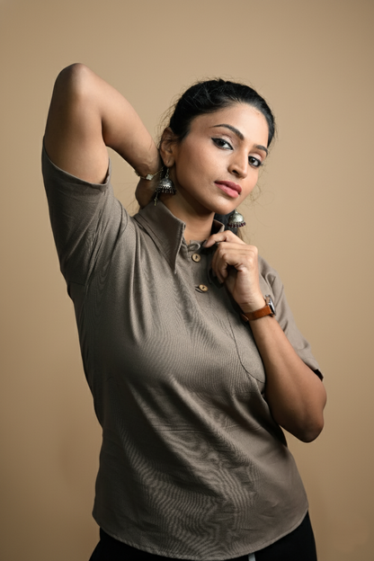 Women Solid Fade Coffee Halfsleeve Kurti