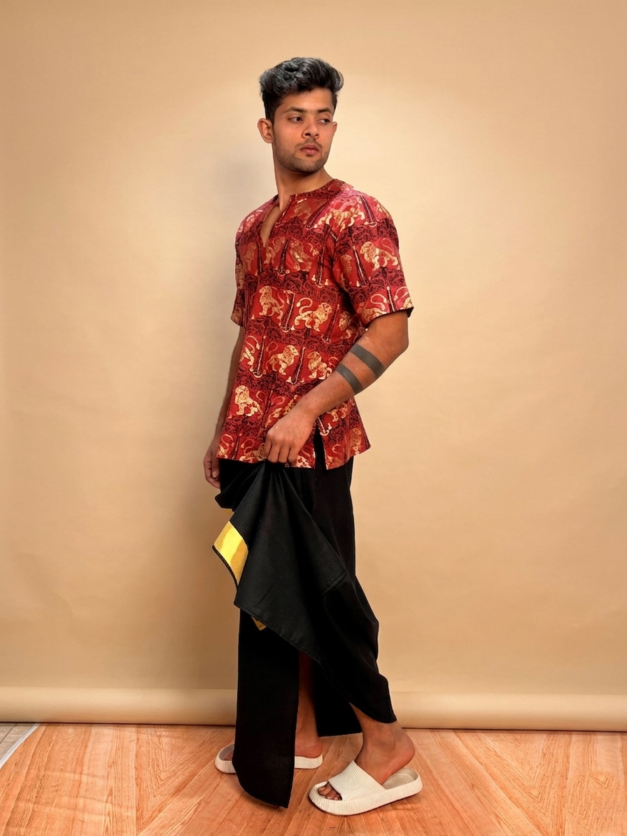 Mens Royal Foil  Lion Print Kurta