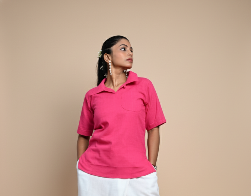 Women Solid Dark Pink Halfsleeve Kurti