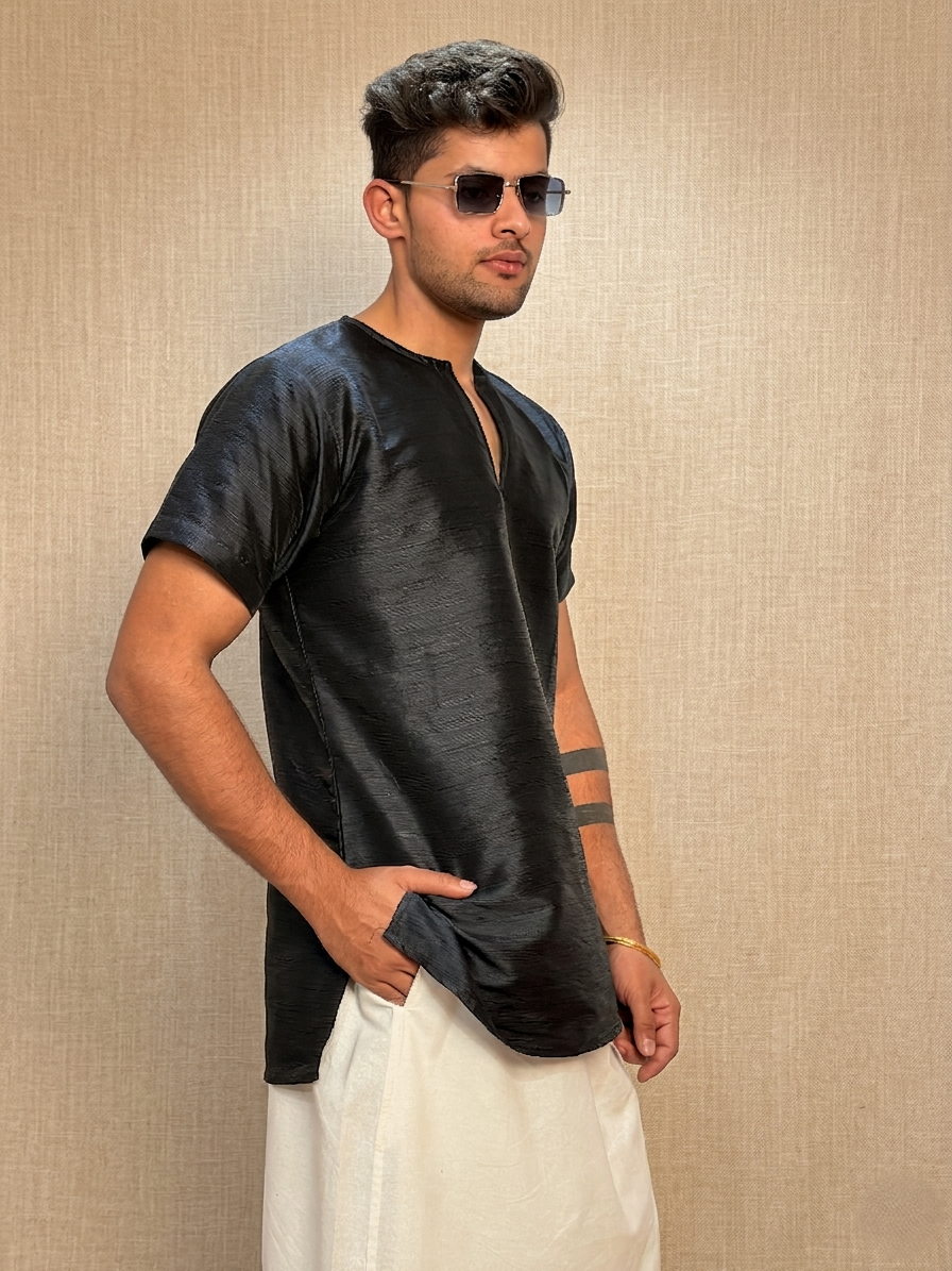 Men Black Colour mulberry Kurta.