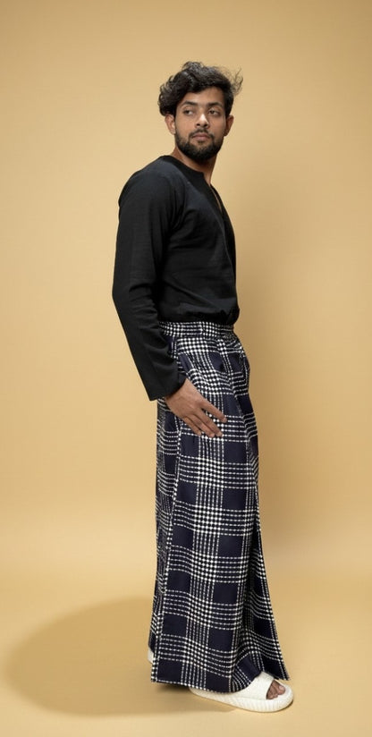 Men Classic Navy Blue Checked PajamaLungi