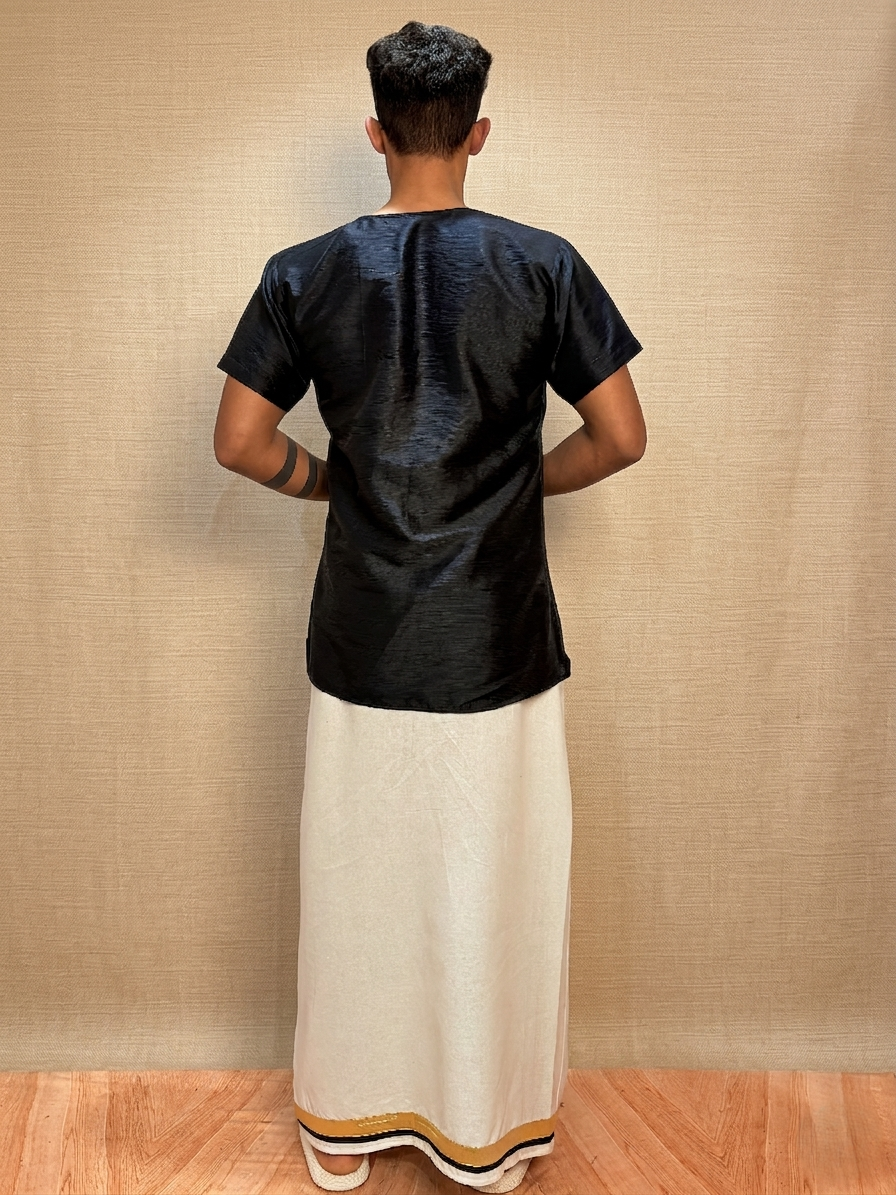 Men Black Colour Mulberry Silk Kurta.