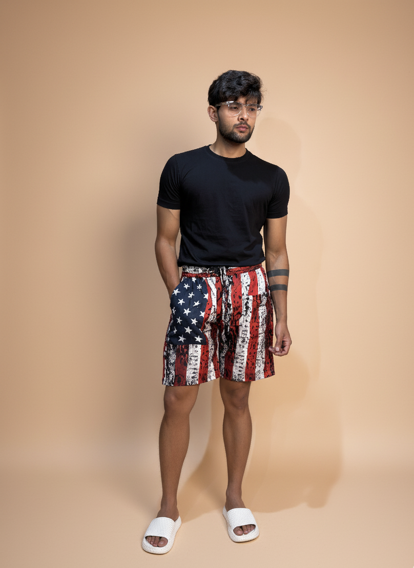 Star and Stripe Print Short for Men's