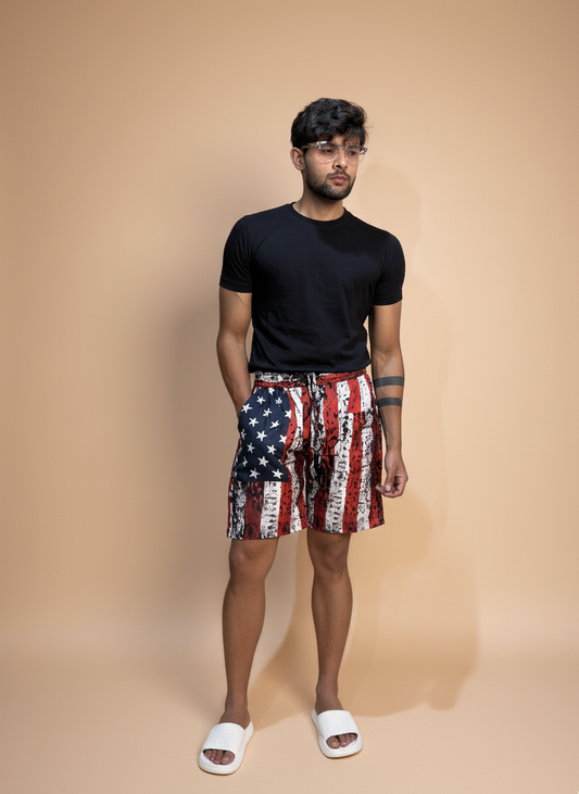 Star and Stripe Print Short for Men's
