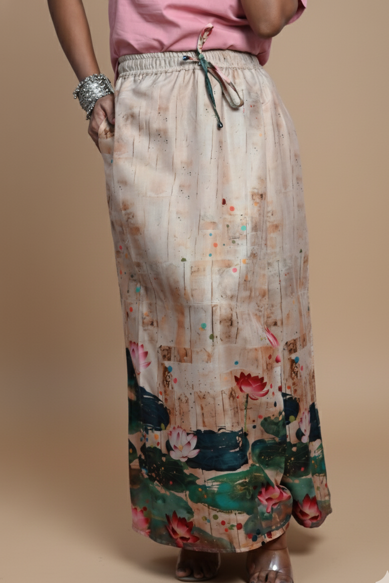 Women Lotus Pond Printed Pajamalungi