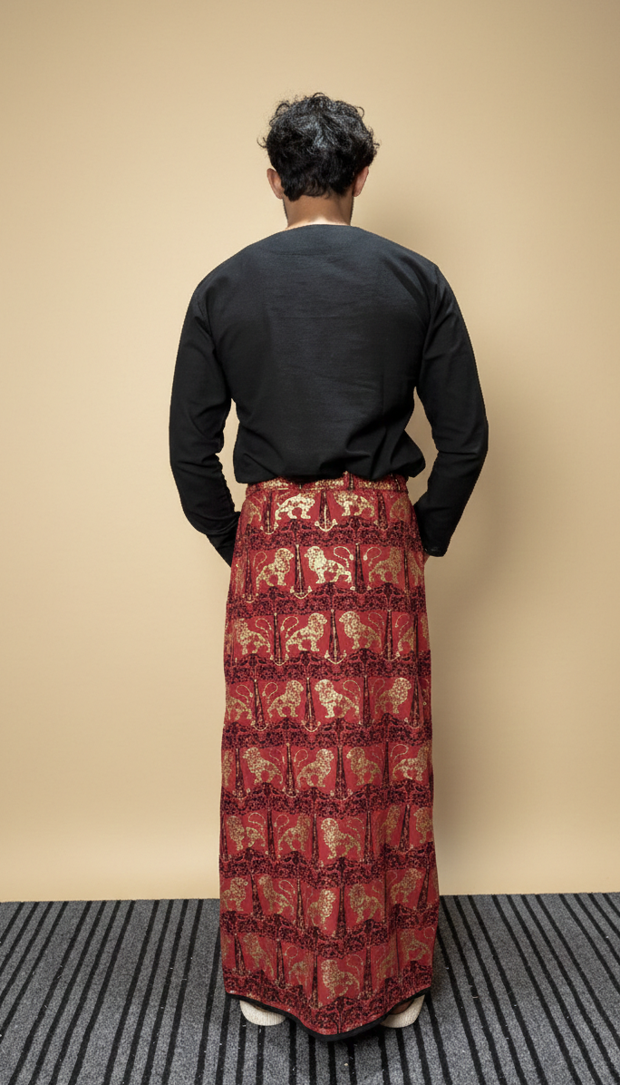 Men Red & black Stripe Lion foil print Motif Cotton Pajamalungi