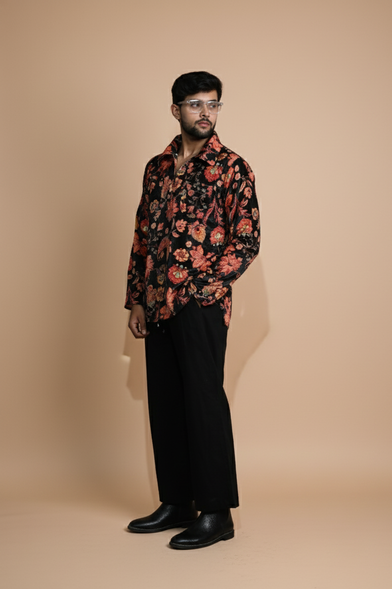 Digital Print Multicolor Velvet Kurta For Men