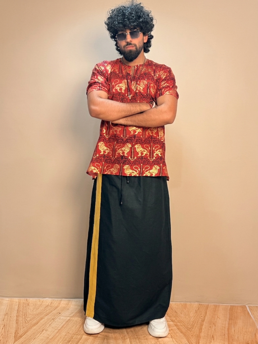 Mens Royal Foil  Lion Print Kurta